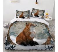 MEVASA Fox Bedding Double Bed Set Microfiber Teenager Bedding Forest Fox 3D Bedding Set for Small Double 3Pcs Anti Allergic Double Duvet Cover Set with Zipper /200x200