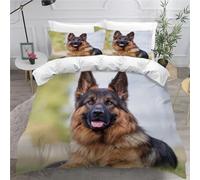MEVASA German Shepherd Bedding Double Bed Set Microfiber Teenager Bedding Animals Dogs 3D Bedding Set for Small Double 3Pcs Anti Allergic Double Duvet Cover Set with Zipper /200x200
