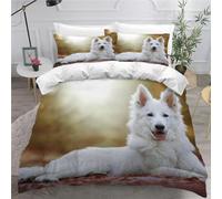 MEVASA German Shepherd Bedding Set - Microfiber Teen Bedding White Dog 3D Set - Anti Allergic Double Duvet Cover Set with Zipper /200x200