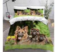 MEVASA German Shepherd Bedding Set - Microfiber Teenager Bedding Animals Dogs 3D Bedding Set for Small Double - Anti Allergic Double Duvet Cover Set with Zipper /200x200
