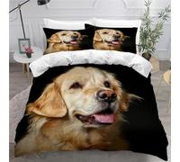 MEVASA Golden Retriever Bedding Double Bed Set Microfiber Teenager Bedding Animal Dog Black 3D Bedding Set for Small Double 3Pcs Anti Allergic Double Duvet Cover Set with Zipper /200x200