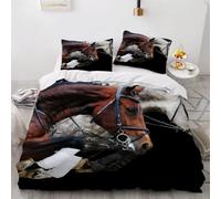 MEVASA Horse Bedding Double Bed Set Microfiber Teenager Bedding Animals Horses 3D Bedding Set for Small Double 3Pcs Anti Allergic Double Duvet Cover Set with Zipper /200x200