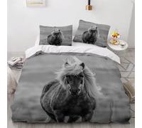 MEVASA Horse Bedding Set - Microfiber Teen Bedding, 3D Animals Gray, Anti Allergic Double Duvet Cover Set with Zipper /200x200