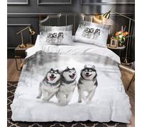MEVASA Husky Bedding Set Microfiber Teen Bedding Winter Dog 3D Bedding Set Small Double 3Pcs Anti Allergic Duvet Cover Set with Zipper /200x200
