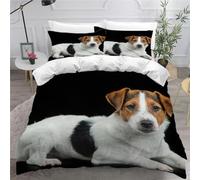 MEVASA Jack Russell Terrier Bedding Double Bed Set Microfiber Teenager Bedding Animal Dog Black 3D Bedding Set for Small Double 3Pcs Anti Allergic Double Duvet Cover Set with Zipper /200x200