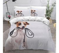 MEVASA Jack Russell Terrier Bedding Double Bed Set Microfiber Teenager Bedding Dog Animal 3D Bedding Set for Small Double 3Pcs Anti Allergic Double Duvet Cover Set with Zipper /200x200 cm