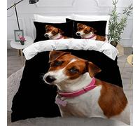 MEVASA Jack Russell Terrier Bedding Double Bed Set Microfiber Teenager Bedding Dog Animal Black 3D Bedding Set for Small Double 3Pcs Anti Allergic Double Duvet Cover Set with Zipper /200x200 cm