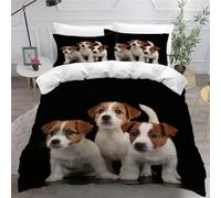 MEVASA Jack Russell Terrier Bedding Set - Microfiber Teen Bedding Black Puppy 3D Set for Small Double - 3Pcs Anti Allergic Duvet Cover Set with Zipper /200x200