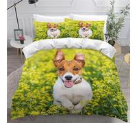 MEVASA Jack Russell Terrier Bedding Set Microfiber Teen Bedding Cute Puppy 3D Bedding Set for Small Double 3Pcs Anti-Allergic Duvet Cover Set with Zipper /200x200