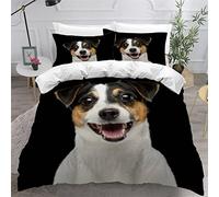 MEVASA Jack Russell Terrier Dog Bedding Double Bed Set Microfiber Teenager Bedding Dog Black 3D Bedding Set for Small Double 3Pcs Anti Allergic Double Duvet Cover Set with Zipper /200x200 cm