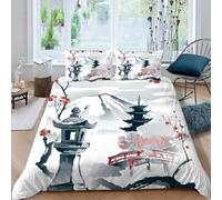 MEVASA Japanese Art Bedding Double Bed Set Microfiber Teenager Bedding Japanese Style 3D Bedding Set for Small Double 3Pcs Anti Allergic Double Duvet Cover Set with Zipper /200x200