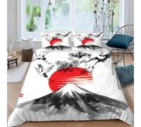 MEVASA Japanese Art Bedding Double Bed Set Microfiber Teenager Bedding Japanese-style 3D Bedding Set for Small Double 3Pcs Anti Allergic Double Duvet Cover Set with Zipper /200x200