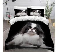 MEVASA Japanese Chin Dog Bedding Double Bed Set Microfiber Teenager Bedding Black Cute Dog 3D Bedding Set for Small Double 3Pcs Anti Allergic Double Duvet Cover Set with Zipper /200x200