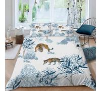 MEVASA Japanese-style Bedding Double Bed Set Microfiber Teenager Bedding Bamboo Tiger 3D Bedding Set for Small Double 3Pcs Anti Allergic Double Duvet Cover Set with Zipper /200x200
