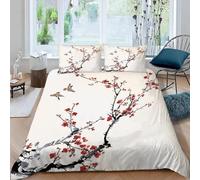 MEVASA Japanese-style Bedding Double Bed Set Microfiber Teenager Bedding Flowers 3D Bedding Set for Small Double 3Pcs Anti Allergic Double Duvet Cover Set with Zipper /200x200