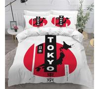 MEVASA Japanese-style Bedding Double Bed Set Microfiber Teenager Bedding Japan Tokyo 3D Bedding Set for Small Double 3Pcs Anti Allergic Double Duvet Cover Set with Zipper /200x200
