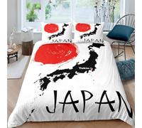MEVASA Japanese-style Bedding Double Bed Set Microfiber Teenager Bedding Japanese Art 3D Bedding Set for Small Double 3Pcs Anti Allergic Double Duvet Cover Set with Zipper /200x200
