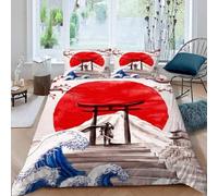 MEVASA Japanese-style Bedding Double Bed Set Microfiber Teenager Bedding Japanese Art 3D Bedding Set for Small Double 3Pcs Anti Allergic Double Duvet Cover Set with Zipper /200x200