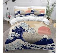 MEVASA Japanese-style Bedding Double Bed Set Microfiber Teenager Bedding Japanese Art 3D Bedding Set for Small Double 3Pcs Anti Allergic Double Duvet Cover Set with Zipper /200x200