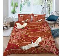 MEVASA Japanese Style Bedding Double Bed Set Microfiber Teenager Bedding Japanese Crane 3D Bedding Set for Small Double 3Pcs Anti Allergic Double Duvet Cover Set with Zipper /200x200