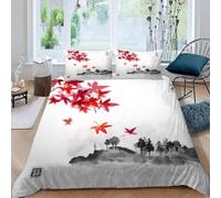 MEVASA Japanese Style Bedding Double Bed Set Microfiber Teenager Bedding Japanese Ink Art 3D Bedding Set for Small Double 3Pcs Anti Allergic Double Duvet Cover Set with Zipper /200x200