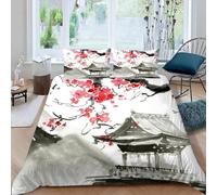 MEVASA Japanese-style Bedding Double Bed Set Microfiber Teenager Bedding Japanese Ink Art 3D Bedding Set for Small Double 3Pcs Anti Allergic Double Duvet Cover Set with Zipper /200x200