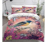 MEVASA Kids Bedding - Bird Duvet Cover Set, Floral Fluffy Microfiber Hypoallergenic, Single 3 Pieces /135x200