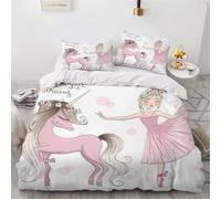 MEVASA Kids Bedding - Cartoon Horse Duvet Cover Set, Princess Fluffy Microfiber Hypoallergenic Single Duvet Cover, 3 Pieces /135x200