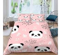 MEVASA Kids Bedding - Cartoon Panda Duvet Cover Set, Pink Fluffy Microfiber Hypoallergenic Single 3 Pieces /135x200