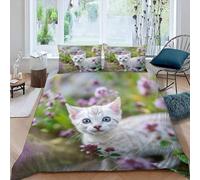 MEVASA Kids Bedding Cat Duvet Cover Set - Cute Kittens Fluffy Microfiber Hypoallergenic Single Duvet Cover 3 Pieces /135x200