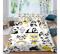 MEVASA Kids Bedding Cute Panda Duvet Cover Set - Cartoon Animals Fluffy Microfiber Hypoallergenic Single /135x200