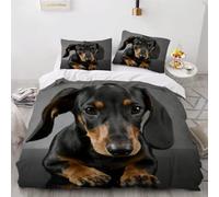 MEVASA Kids Bedding Dachshund Duvet Cover Set - Fluffy Microfiber Hypoallergenic Single Duvet Cover 3 Pieces /135x200
