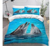 MEVASA Kids Bedding Dolphin Duvet Cover Set - Blue Ocean Fluffy Microfiber Hypoallergenic Single Duvet Cover 3 Pieces /135x200