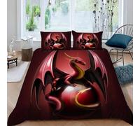 MEVASA Kids Bedding Dragon Duvet Cover Set - Red Dragon Fluffy Microfiber Hypoallergenic Single Duvet Cover 3 Pieces /135x200