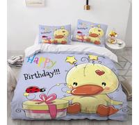 MEVASA Kids Bedding Duck Duvet Cover Set - Cute Cartoon Duck Fluffy Microfiber Hypoallergenic Single Duvet Cover 3 Pieces /135x200