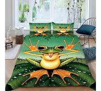 MEVASA Kids Bedding Frog Duvet Cover Set - Cute Cartoon Animals Fluffy Microfiber Hypoallergenic Single Duvet Cover 3 Pieces /135x200