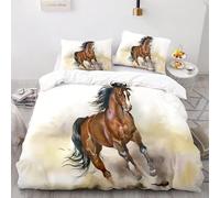 MEVASA Kids Bedding Horse Duvet Cover Set - Girls & Boys Single Bedding - Fluffy Microfiber Hypoallergenic - 3 Pieces /135x200