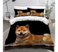 MEVASA Kids Bedding Japanese Shiba Inu Duvet Cover Set - Cute Puppy Fluffy Microfiber Hypoallergenic Single Duvet Cover 3 Pieces /135x200