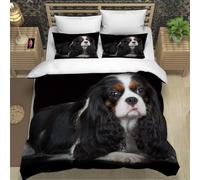 MEVASA Kids Bedding King Charles Spaniel Duvet Cover Set - Animal Dog Black Fluffy Microfiber Hypoallergenic Single Duvet Cover 3 Pieces /135x200