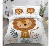 MEVASA Kids Bedding Lion Duvet Cover Set - Cute Cartoon Lion Fluffy Microfiber Hypoallergenic Single Duvet Cover 3 Pieces /135x200