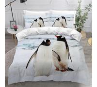 MEVASA Kids Bedding Penguin Duvet Cover Set - Girls & Boys, Winter Snow Fluffy Microfiber Hypoallergenic Single Duvet Cover 3 Pieces /135x200