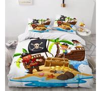 MEVASA Kids Bedding Pirate Ship Duvet Cover Set - Cute Cartoon Fluffy Microfiber Hypoallergenic Single Duvet Cover 3 Pieces /135x200