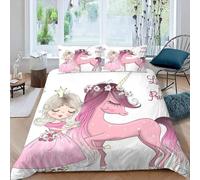 MEVASA Kids Bedding Princess Duvet Cover Set 3 Pieces /135x200 - Fluffy Microfiber Hypoallergenic Single Duvet Cover With Horse Cartoon Pattern