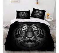 MEVASA Kids Bedding Tiger Duvet Cover Set - Animal Black Fluffy Microfiber Hypoallergenic Single 3 Pieces /135x200