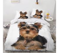 MEVASA Kids Bedding Yorkshire Terrier Duvet Cover Set - Animal Dog White Fluffy Microfiber Hypoallergenic Single Duvet Cover 3 Pieces /135x200