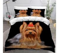 MEVASA Kids Bedding Yorkshire Terrier Duvet Cover Set - Cute Dog Fluffy Microfiber Hypoallergenic Single Duvet Cover 3 Pieces /135x200