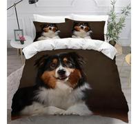 MEVASA King Bedding Set Australian Shepherd 3d Printed Girls Boys Adults Soft Microfiber Fluffy Breathable Kingsize Duvet Cover Set Animals Dogs Bedding King Size with 2 Pillow Cases /230x220