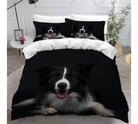 MEVASA King Bedding Set Border Collie 3d Printed Girls Boys Adults Soft Microfiber Fluffy Breathable Kingsize Duvet Cover Set Animal Dog Black Bedding King Size with 2 Pillow Cases /230x220
