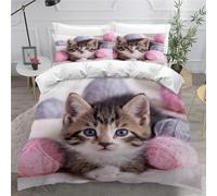 MEVASA King Bedding Set Cat 3d Printed Girls Boys Adults Soft Microfiber Fluffy Breathable Kingsize Duvet Cover Set Cute Kitten Bedding King Size with 2 Pillow Cases /230x220