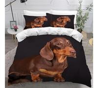 MEVASA King Bedding Set Dachshund 3d Printed Girls Boys Adults Soft Microfiber Fluffy Breathable Kingsize Duvet Cover Set Black Animal Dog Bedding King Size with 2 Pillow Cases /230x220